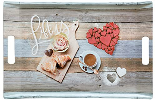 Lashuma Grand plateau de service 54 x 35 cm - Plateau de fête coloré - Design : petit déjeuner, plateau à gâteau en mélamine