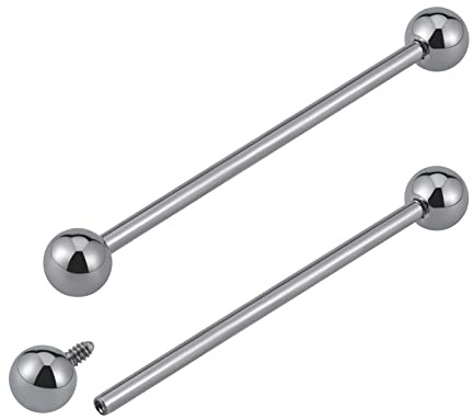 FINE4U Industrial Earrings Piercing Jewelry Titanium - ASTM F136 Titanium Internally Threaded Barbell for Women & Men, Hypoallergenic Straight Barbell (14G × 38mm × 5mm)