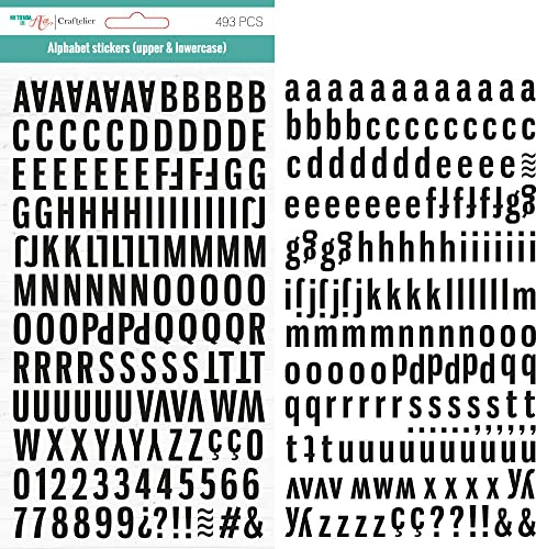 Craftelier - Adesivi autoadesivi con alfabeto con lettere maiuscole e minuscole, numeri e caratteri speciali per la decorazione di progetti di scrapbooking e artigianato | colore nero