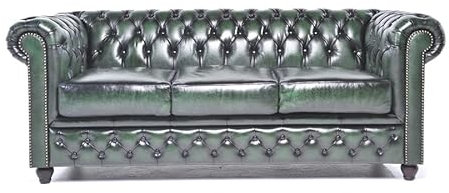 Chesterfield Sofá Brighton The Brand de 3 plazas, 100% piel, hecho a mano, ancho original, 200 cm (verde antiguo)