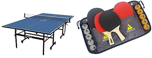JOOLA Tischtennisplatte Inside 13 Tischtennistisch Indoor klappbares Untergestell & Tischtennis-Set Family, 4 Tischtennisschläger + 10 Tischtennisbälle + Tasche, ca. B 30 x H 8 x T 35 cm