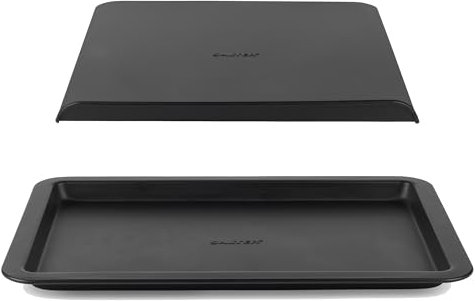 Salter COMBO-8904 Bakes Baking Tray & Sheet Set – Non-Stick Coated Flat Bakeware, Large Oven Sheets, Slide Off Cookie Mat, Oven Safe Up To 220°C, Pan for Biscuits/Gingerbread/Pastries, 32/37 cm, Black
