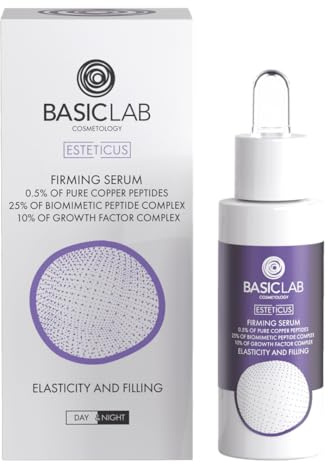 BasicLab Gesicht Serum mit 0,5% Kupferpeptiden & 25% Biomimetischen Peptiden 30 ml - 10% Wachstumsfaktor-Komplex - Anti-Aging, Elastizität & Faltenreduktion - Für Alle Hauttypen