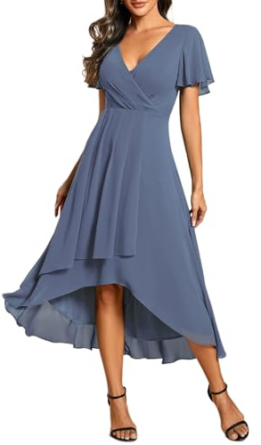 Ever-Pretty Vestidos de Invitada de Boda Elegantes Vestidos de Noche de Gasa Mujer Midi Cortos Vestidos de Novia Armada Verde Oscuro 50