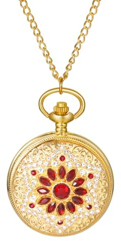 Avaner Gold Rhinestone Pocket Watches: Analog Quartz Iced Out Bling Pocket Necklace Watch for Men and Women