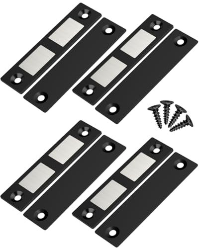 Jiayi Cabinet Door Magnets, 4 Pack Magnetic Door Catch Ultra Thin Cabinet Magnet Black Drawer Magnets Slim Door Magnets Double Magnetic Catch for Furniture Wardrobe Closet Cupboard Door Closing