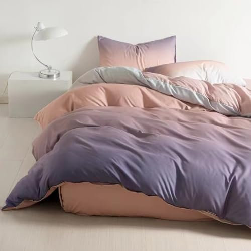 Soifox Bettwäsche 140x200 Lila-Rosa - Bettgarnitur Bettwäsche Sets Microfaser Bettbezug 140 x 200cm mit Kissenbezug Bügelfrei & Knitterfrei Modern Deckenbezug mit Reißverschluss