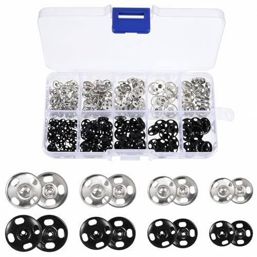 Press Studs Snaps Fasteners, 100 Sets Sew on Snap Buttons Metal Poppers Fasteners Kit Popper Snaps DIY Set Sewing Press Studs for Clothes Bags