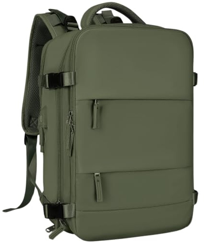 majesticBN Mochila para Viaje Impermeable y Antirayas - Para Hombre y Mujer, Portátil hasta 15 Pulgadas, con Puerto USB y Multibolsillos (Verde Oliva)