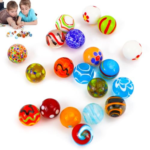 FSWWSF 20 Stück Glasmurmeln, Bunte Murmeln, Murmelspiel,16mm Murmeln Kinder, Transparent Handgefertigte Glasmurmeln Für Dekoration Oder Murmelspie