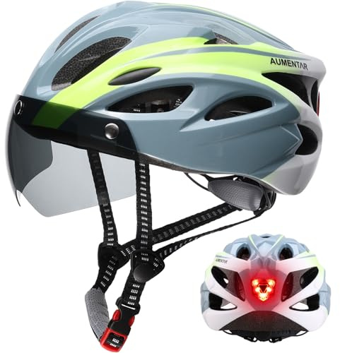 AUMENTAR Adult Bike Helmet, Bicycle Helmet with Rear LED Light & Detachable Magnetic Goggles,Cycling Helmet Adjustable for Men Women E Bike Electric Scooter Mountain & Road (Gradient Blue)