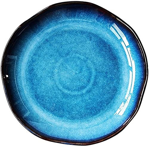 Bols à pâtes Assiette en céramique irrégulière et Plate pour Steak, pâtes ou Dessert, Grand Plateau, série Cat's Eye Blue, 10,5 Pouces