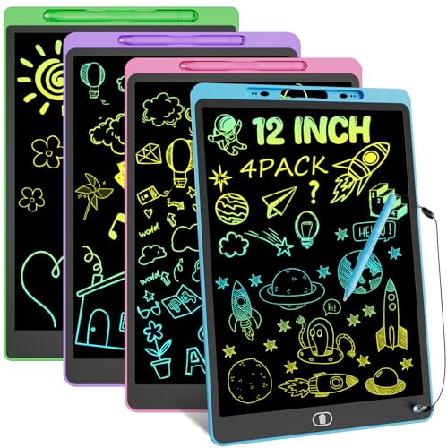 Electight Färgglad LCD-Skrivtavla för Barn, 4-pack | Återanvändbara, med lås- och raderingsknappar, leksaker och presenter till pojkar, flickor, resor, hem, skola, rosa