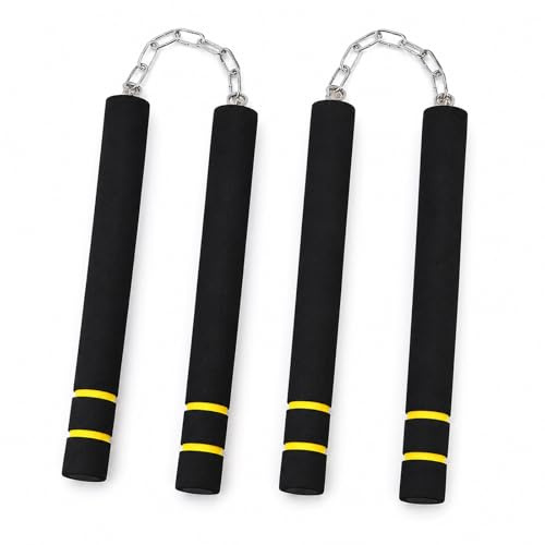 Jennifer&Glory Foam Padded Martial Arts Training Sticks (Pack of 2), 27 x 3 cm PVC Core Practice Batons for Karate/Taekwondo Drills, Easy-Clean Non-Slip Grip, Black/Yellow