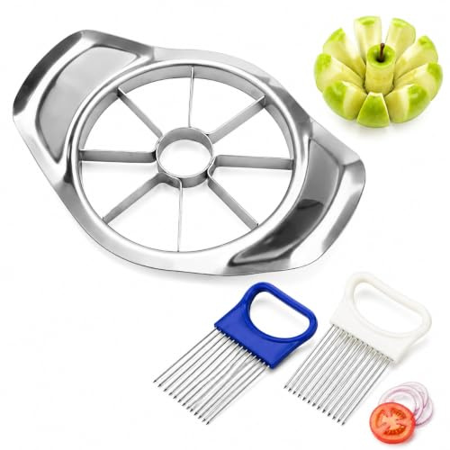 Set di 3 affettatrici per mele, affettatrice per frutta e cipolla, supporto per cipolle in acciaio inox, per affettare la carne, utensile da cucina