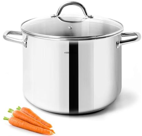 HOMICHEF Pentola 24,5 cm 7,6 Litri con Coperchio in Acciaio Inossidabile Senza Nichel - Pentola Lucidata a Specchio 7,6 Litri con Coperchio - UTENSILI DA CUCINA sani Pentole per Brodo 7,6 Litri