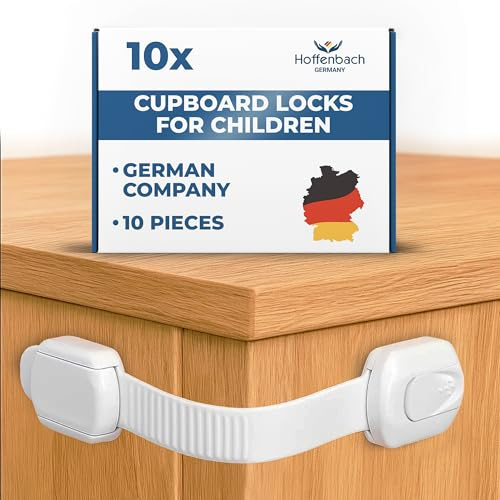 Hoffenbach 10x Cupboard Locks for Children – Child Locks for Kitchen Cupboards – Childproof Cabinet, Drawer & Door Safety Lock Set – Baby Safety Cupboard Locks – White