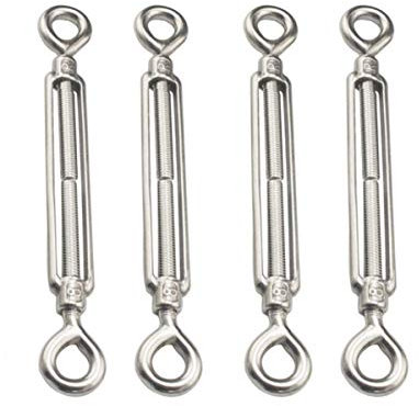 POFET 4pcs M8 Stainless Steel 304 Eye & Eye Turnbuckle Wire Ropes, Strong Tension, Used for Sunshading, Tent Installation, Fastening Cables or Ropes