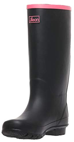 Jileon Wide Calf Wellies for Women fit up to 46cm Calves - Wide in Foot (EEE) and Ankle - Easy to Slip on and Off - Black with Pink Trim 5