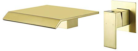 SJQKA-Robinet Lavabo Cascade Robinet De Lavabo Mural Tout En Cuivre Dissimulé Robinet De Lavabo Encastré Encastré Caché Mitigeur Mural Lavabo (d'or)