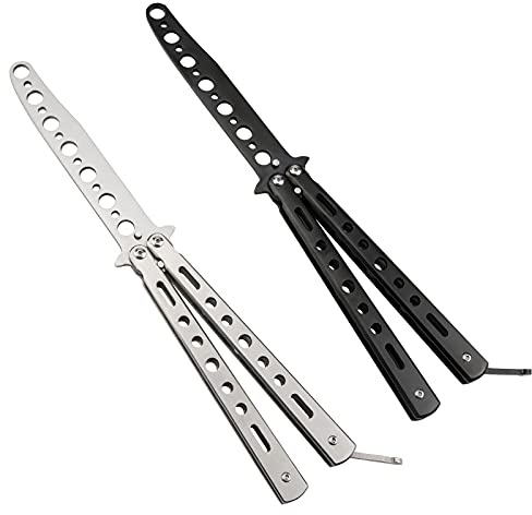 JIUAI 2 Pcs Butterfly Knife, Balisong Butterfly Trainer Practice Butterfly Trainer,Pocket Practice Training Knifes,Stainless Steel, Unsharpened Blade 100% Safe for Practicing Flipping Tricks