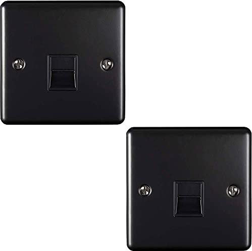 2 Pack | BT Master Single Telephone Socket -MATT Black & Black- PSTN Line Wall Face Plate – Flush or Surface Mounted Phone Plug – 1 Gang Decorative Metal Plate