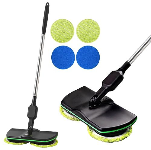 Mop Rotante per Pavimenti, Lavasciuga Elettrica Rotante, Mop Girevole con Impugnatura Regolabile E 4 Pad In Microfibra, Alta Velocità, Salvaspazio per la Pulizia E la Lucidatura dei Paviment