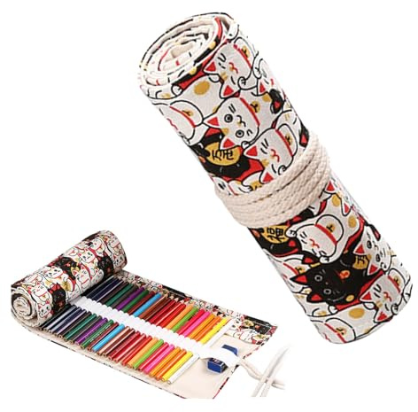 Roll Up Étui à Crayon Enroulable en Toile 24 Trous Stylos 34x20cm
