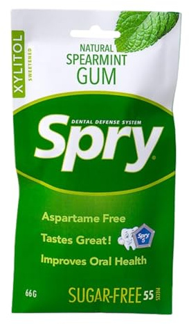 Spry On The Go Fresh Natural Xylitol Chewing Gum Dental Defense System - Aspartame-Free, Sugar-Free, Non-GMO (Spearmint, 55 Count - Pack of 1)