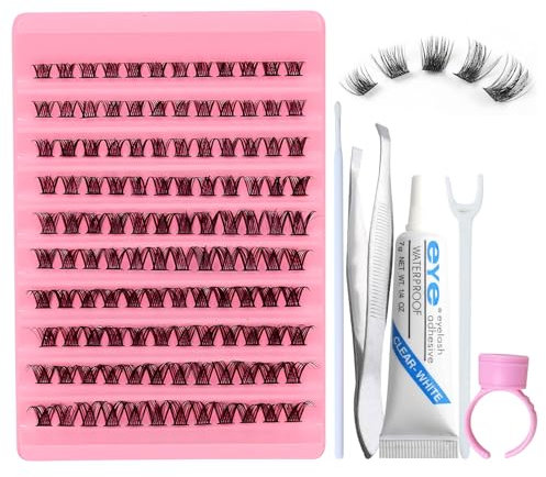 120 Grappes Kit Extension de Cils–Faux Cils Naturels, Faux Cils Magnétiques, Faux Cils Individuels, Colle forte pour faux cils de 24 heures,Convient pour le bricolage personnel et familial