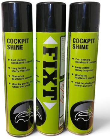 FIXT COCKPIT INTERIOR CLEANER AND RENOVATOR, A PACK OF 3 X 400ML AEROSOL SPRAY, FAST SHINING LEAVING A LONG LASTING CHERRY FRAGRANCE