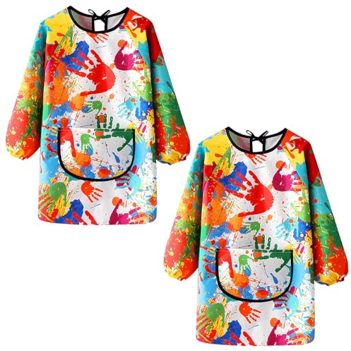 KASURE 2 Piezas Delantal Niño Juego De, Apto Para Niños De 6-11 Años Bata Pintura Niños, Pintura Escolar, Manualidades, Juego Delantal Para Pintar (FR/ES, Edad, Talla única, Regular, M)