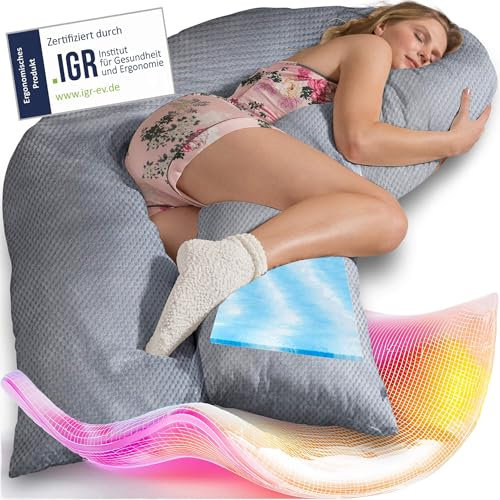 Traumreiter Seitenschläferkissen Visco L langes Wendekissen Memory Foam [orthopädisch] + Watte Seite | Schwangerschaftskissen zum Schlafen, Stillkissen Kissen, Komfortkissen mit Bezug Grau Deluxe