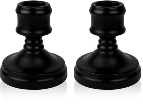 Andiker Confezione da 2 portacandele in metallo nero con cuscino in spugna antiscivolo e silenzioso per tavolo da pranzo, piccolo candelabro per decorazioni natalizie
