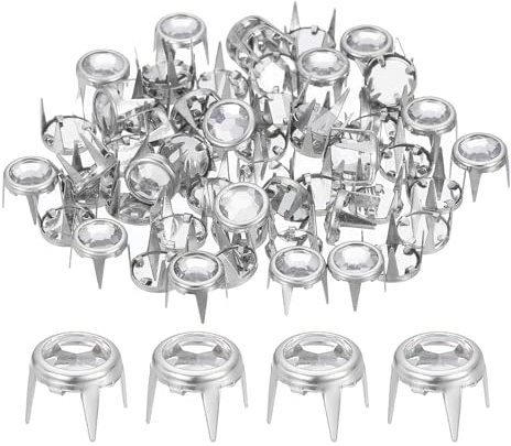 QUARKZMAN 60 st strass nitar, runda 8 mm kristall nitar med metallklor för punk stil dekoration i gör-det-själv läder tyg kläder bälte skor tillbehör, guld/vit