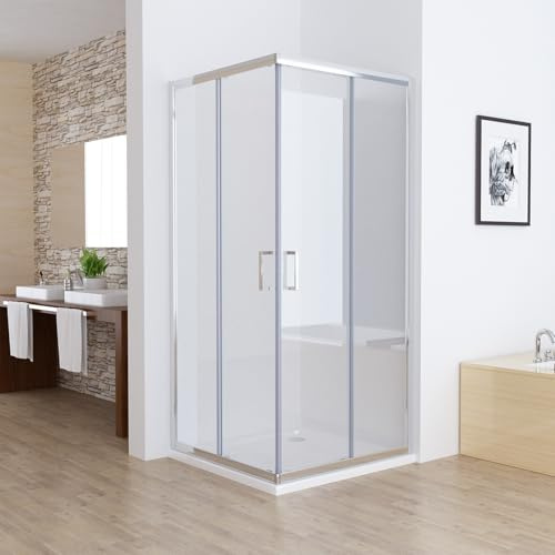 MIQU Duschkabine Eckeinstieg 100x80 cm Duschwand mit Doppel Schiebetür rollen, 5mm ESG Sicherheitsglas, Schiebetüren Glas komplett Dusche Silber Duschabtrennung Höhe 185cm, ohne Duschwanne