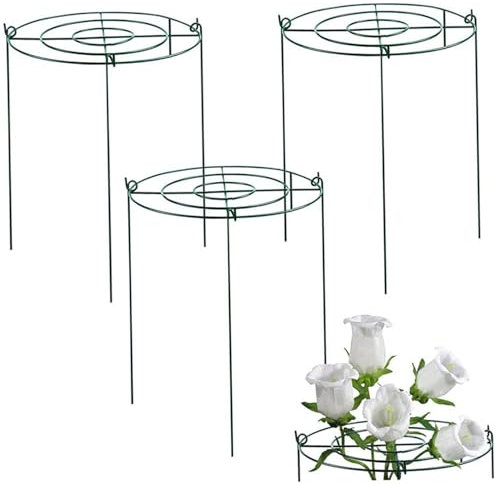 Jorzer 3 gabbie per peonie e supporti 30,5 x 40,6 cm, gabbie di supporto per peonie con 3 gambe, supporto per la crescita delle peonie, robusto anello di supporto per piante per fiori, pomodori