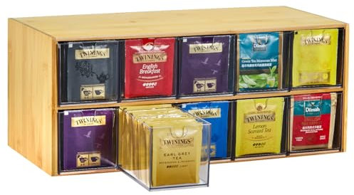 Teebeutel Organizer aus Bambus, Holz, Teebeutelaufbewahrung, 2 Ebenen, vertikale Teedose, für Schrank-Organizer, Teehalter, Organizer für Teebeutel, Arbeitsplatte, Büro, Küchenschrank, Speisekammer