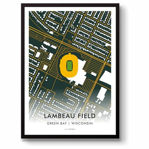 GroundDesigns Green Bay Packers amerikansk fotboll gåva LAMBEAU fältstadion konst karta oinramad A3 tryck NFL