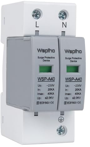 WSPIHO 2 -Polig 230V Überspannungsschutz,Überspannungsableiter Typ 2,20-40 KA Überspannungsschutzgerät für den Blitzschutz (230V 20-40KA)