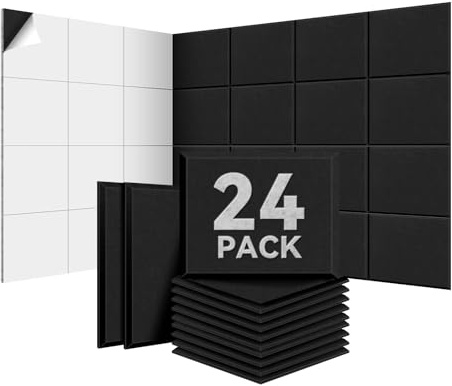 Sonuvia 24 pieza Paneles Acústicos autoadhesivos, 30*40*0.9cm Aislamiento acústico eficaz, alta densidad (230kg/m³) NRC 0.95, cubre 2,88 m², espuma acústica para paredes y puertas, sala de juegos