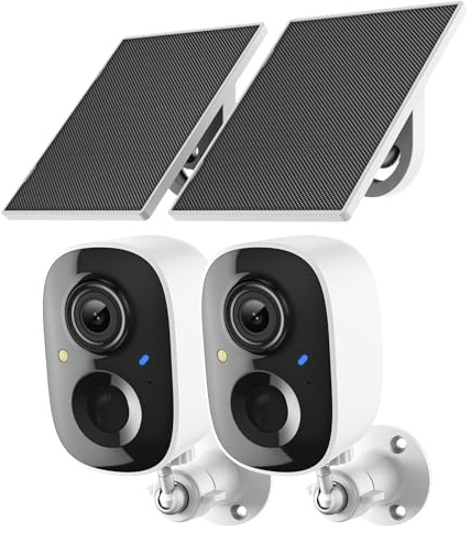 2K Security Camera Wireless Outdoor,Solar Powered WiFi Cameras for Home Security with Motion Detection,Color Night Vision(Spotlight),Instant Alert,2-Way Audio,Siren&SD/Cloud Storage,IP65,2.4GHz,2 Pack