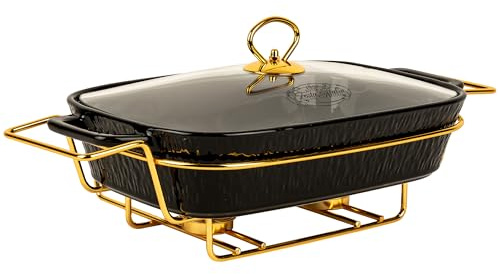 FESTA ITALIA Plat Four Céramique - 2.1L - Grand Plat Rectangulaire Noir pour Lasagnes - Plat à Gratin avec Support Bougie Chauffe-Plat - Plat Ceramique Four - Plat en Céramique Grande Taille