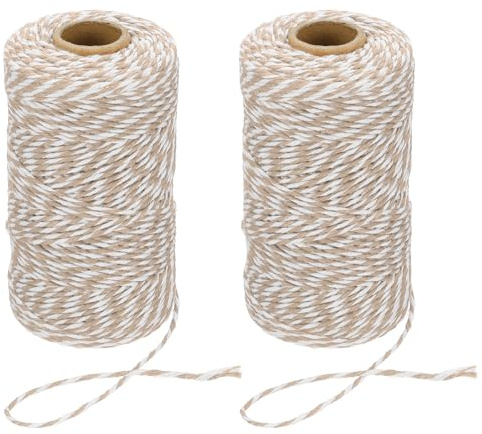 PATIKIL 2mm x 109 Yard Spago Da Macellaio In Cotone, 2 Rotoli Spago Da Pasticcere In Cotone Corda Spago Per Regalo Artigianato Decorazioni Feste Giardinaggio, Cachi Bianco