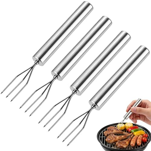 4 forchette per patate in acciaio inox (14 cm), riutilizzabili per patate, spiedini di mais e forchette da carne, lavabili in lavastoviglie per sbucciare, grigliare e campeggio
