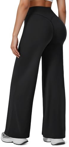 Yaqi Verse Yoga Pants for Women Loose Stretchy Wide Leg Yoga Pants High Waist Wide Leg Leggings Seamless Work Trousers Women Opaque for Yoga Workout Fitness Sports Black