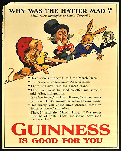 Alice In Wonderland Guinness sign METAL Wall Sign 6x8inches Plaque Vintage Retro poster art picture print