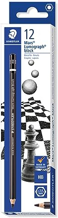 STAEDTLER 100B-HB Mars Lumograph svart konstnärspenna (hårdhetsgrad HB, sexkantform, högkvalitativa premiumpennor med speciellt stiftrecept, 12 st i vikboxen)