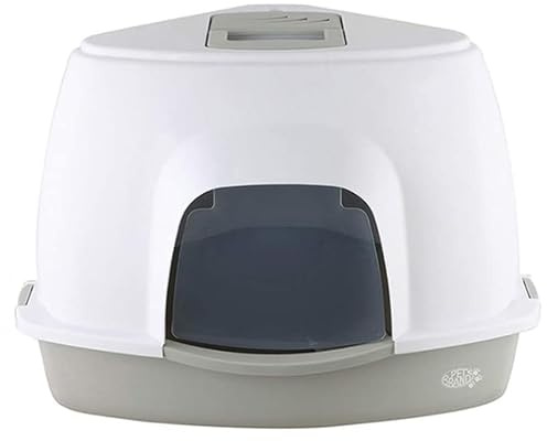 Petsentials Corner Litter Tray with Hood - Grey | Space-Saving Triangular Cat Litter Box With Lid | Durable & Spill-Proof, Easy to Clean - Excellent Odour Control for All Cat Breeds
