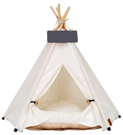 Pets Teepee Dog/Cat Bed Tents Tipi Kennels Play House With Cushion (M:50X50X60CM,White)